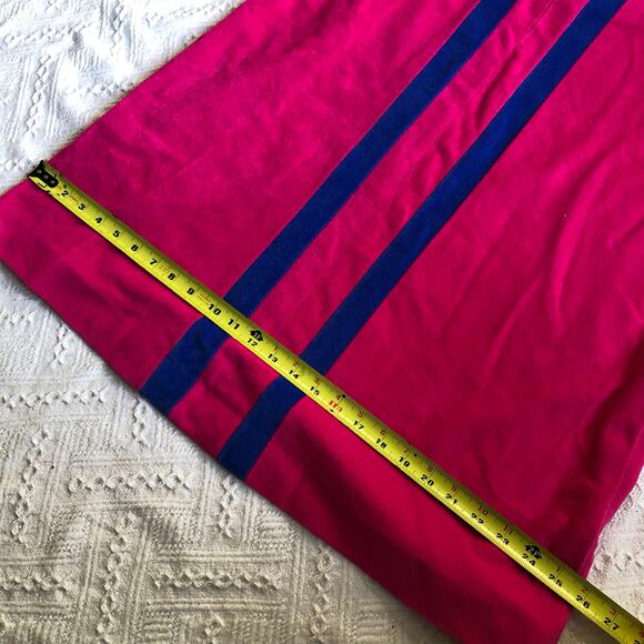 VTG Vanity Fair Fuchsia Velour Zip-Front Housecoat Robe S Mod Navy Racing Stripe - Picture 9 of 11